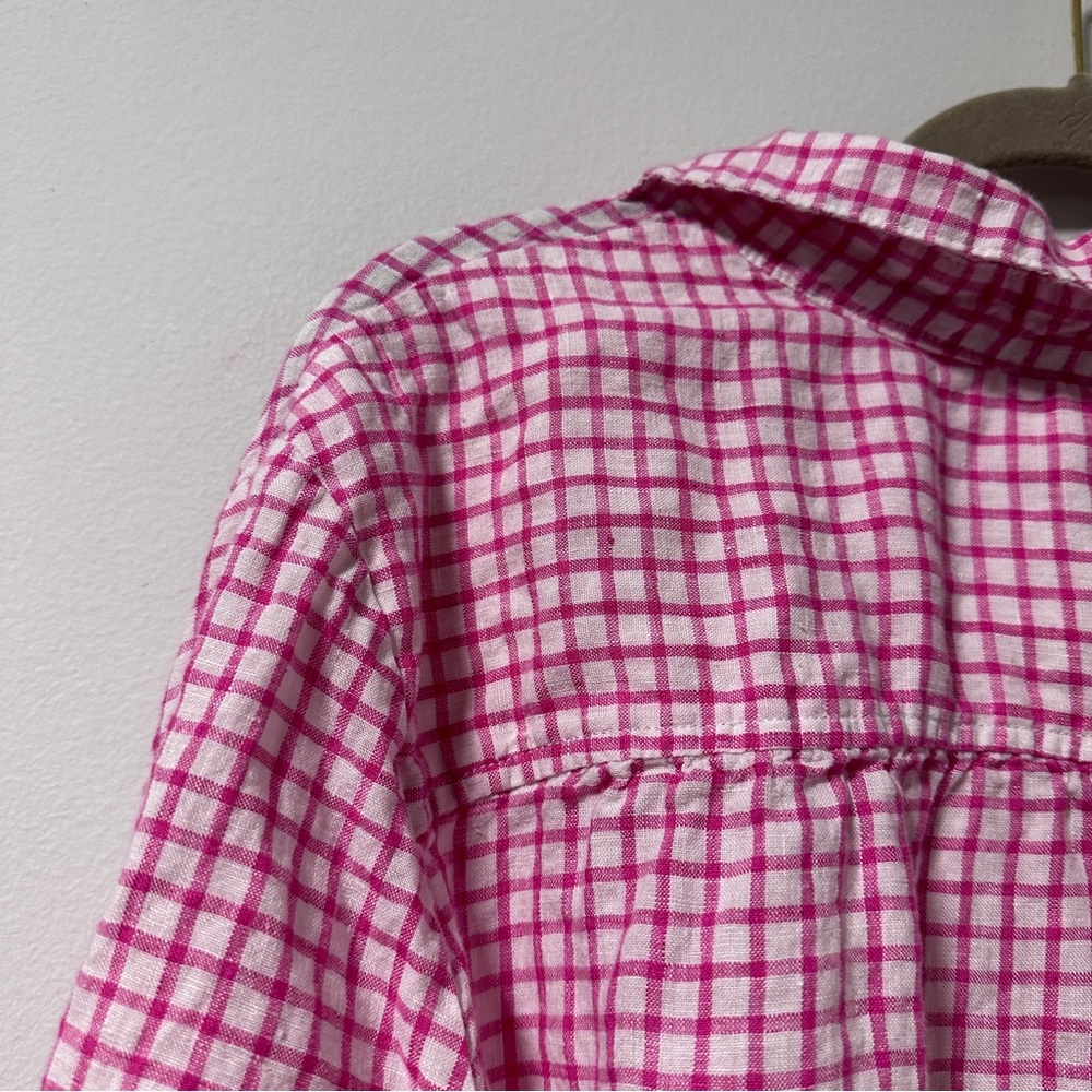 The Company Store Pink White Gingham 100% Linen Collared Tunic - Picture 7 of 16